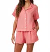 Bella Dahl Short Sleeve Flowy Button Down Shirt In Camellia Coral In Pink