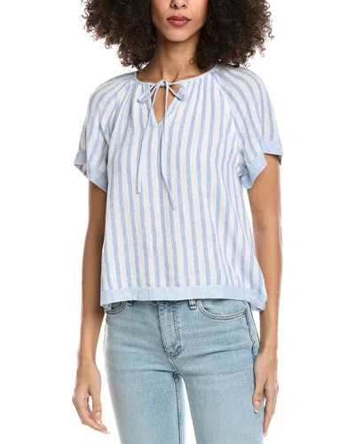 Bella Dahl Short Sleeve Flowy Raglan Linen-blend Top In Blue