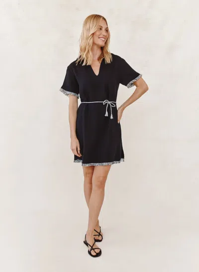Bella Dahl Short Sleeve Fray Edge Mini Dress In Black