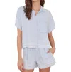 Bella Dahl Short Sleeve Frayed Hem Button Down Shirt In Amalfi Stripe Wash In Multi