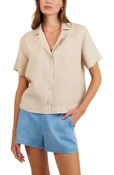 Bella Dahl Short Sleeve Linen Button-up Camp Shirt In Pink