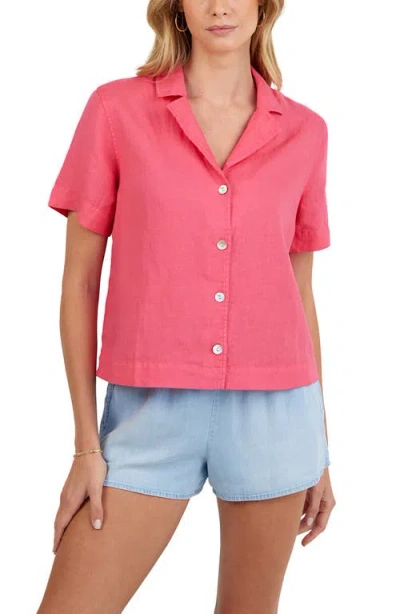 Bella Dahl Short Sleeve Linen Button-up Camp Shirt In Pink