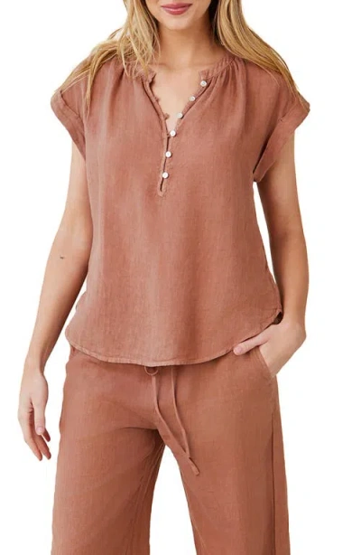 Bella Dahl Short Sleeve Linen Top In Terracotta Brown