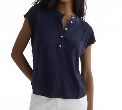 Bella Dahl Short Sleeve Placket Pullover Tee In Italian Navy In Blue