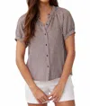 Bella Dahl Short Sleeve Raglan Shirt In Brown Micro Gingham In Multi