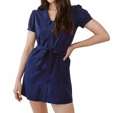 Bella Dahl Short Sleeve Seamed Collar Dress In Navy In Blue