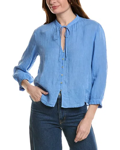 Bella Dahl Short Sleeve Tie Front Linen-blend Top In Blue