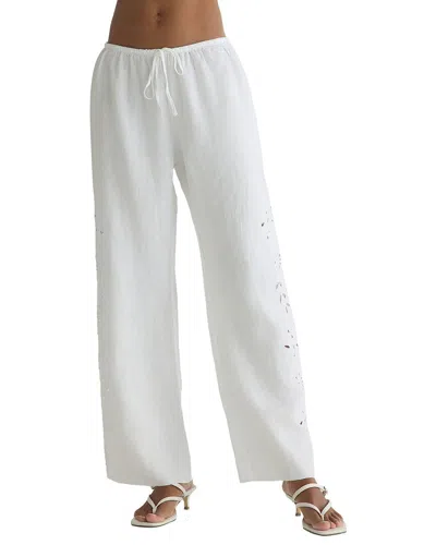 Bella Dahl Side Embroidery Linen Beach Pant In White