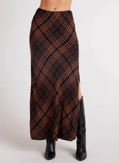 Bella Dahl Side Slit Bias Maxi Skirt In Autumn Ember Plaid In Multi