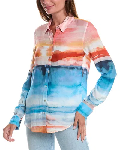 Bella Dahl Side Slit Button Down Shirt In Multi