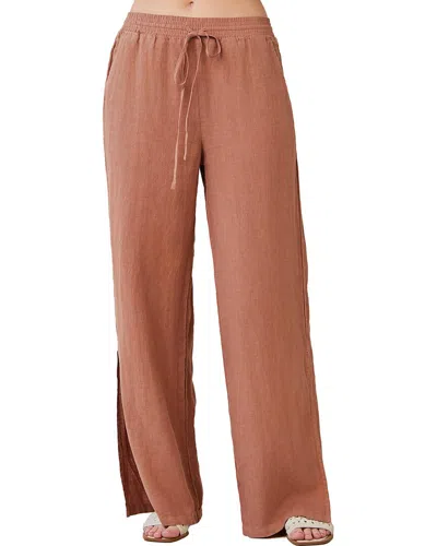 Bella Dahl Side Slit Linen Wide Leg Pant In Brown
