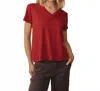 Bella Dahl Side Slit V Neck Tee In Ruby Red In Red