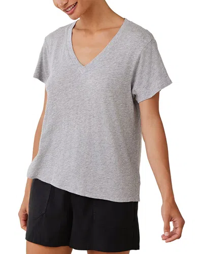 Bella Dahl Side Slit V-neck T-shirt In Gray