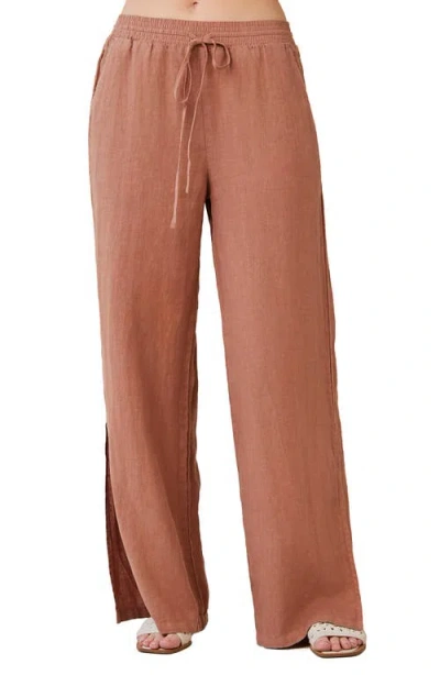 Bella Dahl Side Slit Wide Leg Linen Drawstring Pants