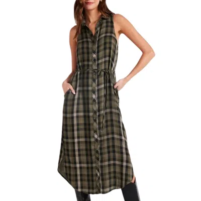Bella Dahl Sleeveless Button Down Midi Dress In Olive Plaid
