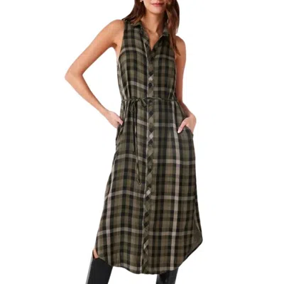 Bella Dahl Sleeveless Button Down Midi Dress In Olive Plaid