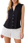 Bella Dahl Sleeveless Button-up Slub Knit Top In Black