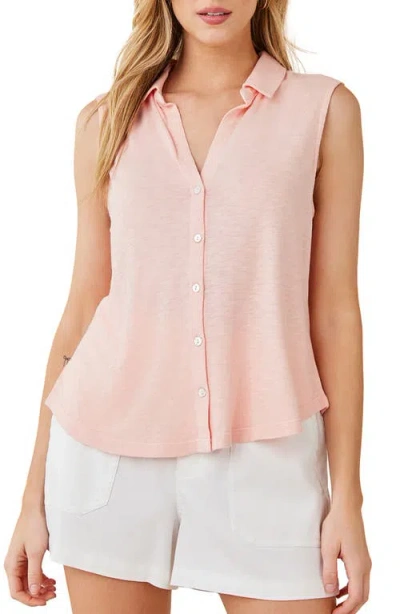 Bella Dahl Sleeveless Button-up Slub Knit Top In Pink