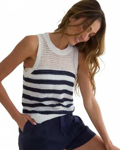Bella Dahl Sleeveless Crew Neck Top In White And Navy Stripe In Multi