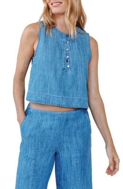 BELLA DAHL BELLA DAHL SLEEVELESS HALF PLACKET CROP DENIM PULLOVER