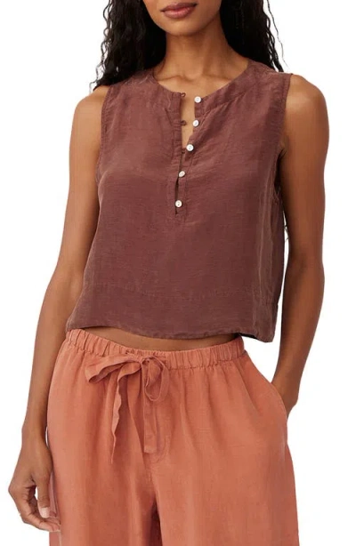 Bella Dahl Sleeveless Linen Blend Crop Henley In Brown