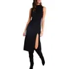 Bella Dahl Mock Neck Midi Dress With Slit In Black In Black