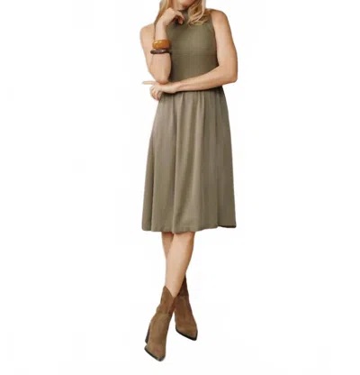 Bella Dahl Sleeveless Mock Neck Mixed Dress In Ivy Green