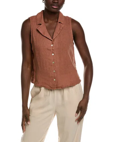 Bella Dahl Sleeveless Notch Collar Button Down Linen Shirt In Brown