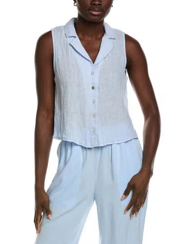 Bella Dahl Sleeveless Notch Collar Button Down Linen Shirt In Blue