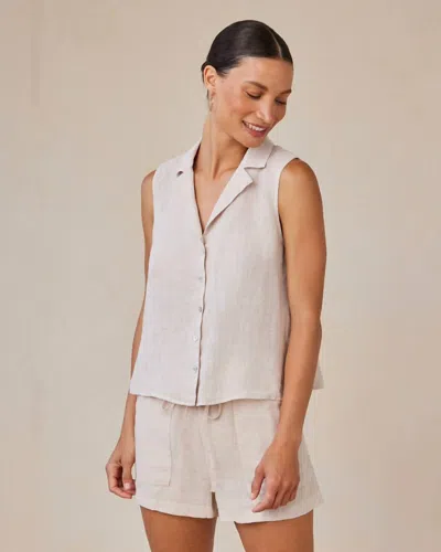 Bella Dahl Sleeveless Notch Collar Button Down Shirt In Tan In Neutral