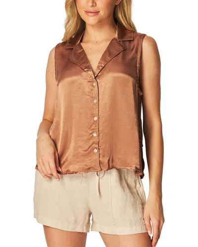 Bella Dahl Sleeveless Notch Collar Shirt In Brown