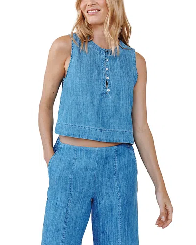 Bella Dahl Sleeveless Half Placket Crop Denim Pullover In Blue