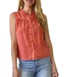 Bella Dahl Sleeveless Ruffle Neck Button Down Blouse In Red Clay In Red