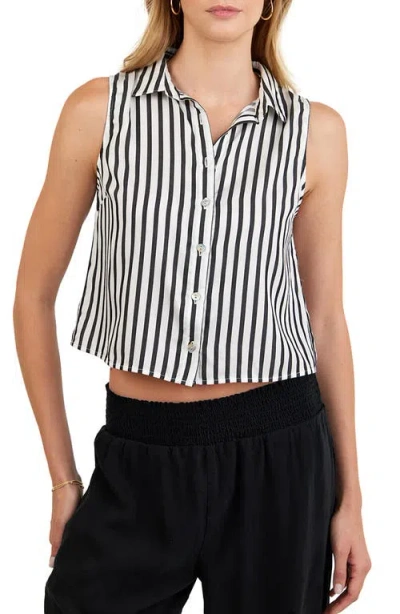 Bella Dahl Sleeveless Stripe Crop Button-up Shirt In Black