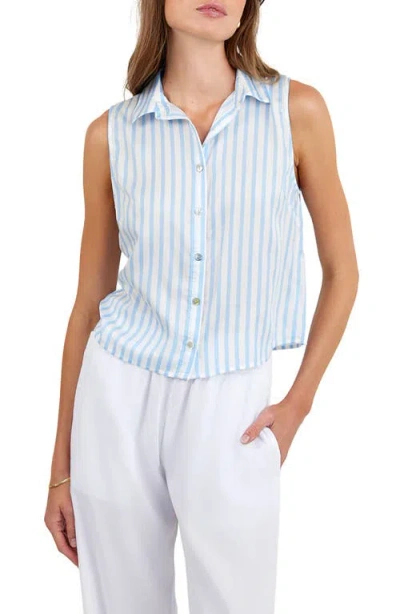 Bella Dahl Sleeveless Stripe Crop Button-up Shirt In White
