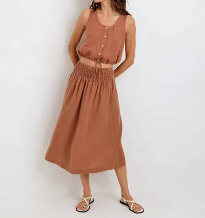 Bella Dahl Sleeveless Tie Waist Button Front Top In Coastal Brown In Multi