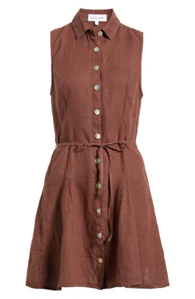 Bella Dahl Sleeveless Tie Waist Linen Minidress In Burgundy