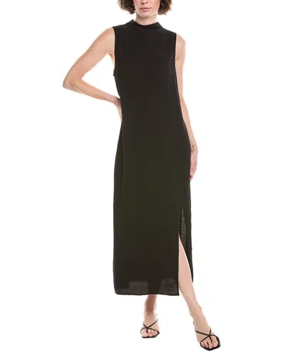 Bella Dahl Smock Textured Mock Neck Midi Dress In Black