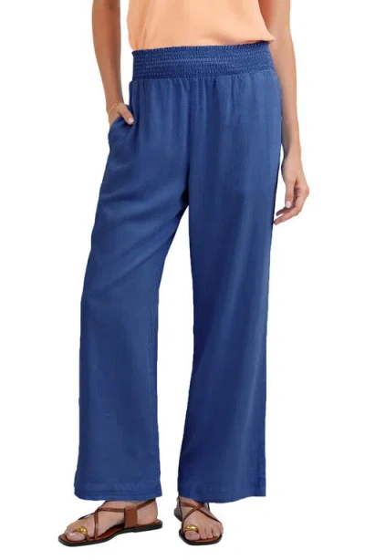 Bella Dahl Smock Waist Wide Leg Pants In Blue