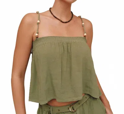 Bella Dahl Smocked Beaded Strap Tank In Olive Leaf In Green