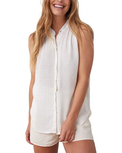 Bella Dahl Smocked Button Down Linen-blend Shirt In White