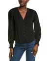 Bella Dahl Smocked Cuff Button Down In Black
