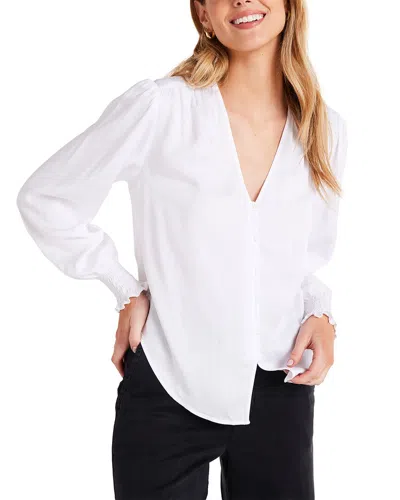 Bella Dahl Smocked Cuff Button Down Blouse In White
