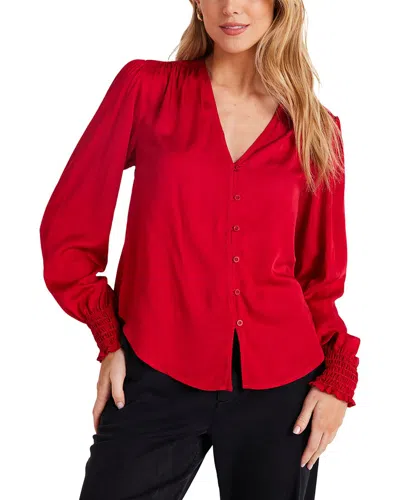 Bella Dahl Smocked Cuff Button Down Blouse In Red