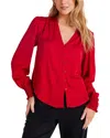 Bella Dahl Smocked Cuff Button Down Blouse In Red