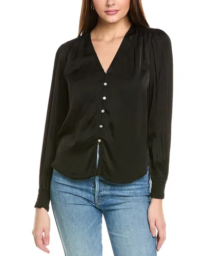 Bella Dahl Smocked Cuff Button Down Shirt In Black
