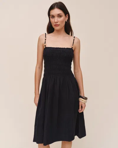 Bella Dahl Smocked Dress With Beaded Straps In Black