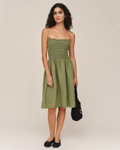 Bella Dahl Smocked Dress With Beaded Straps In Green