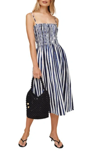 Bella Dahl Smocked Linen Midi Dress In Black