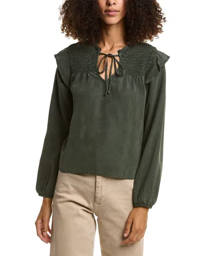 Bella Dahl Smocked Ruffle Pullover In Green